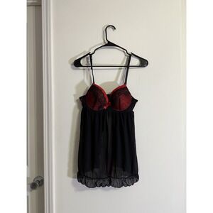 Sheer Black Red Lace Lingerie Babydoll Teddy Slip Y2K Grunge Goth Vampire M